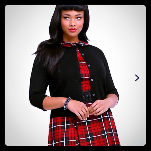 torrid Sweaters - Torrid Retro Chic Cardigan Black/Plaid Peter Pan